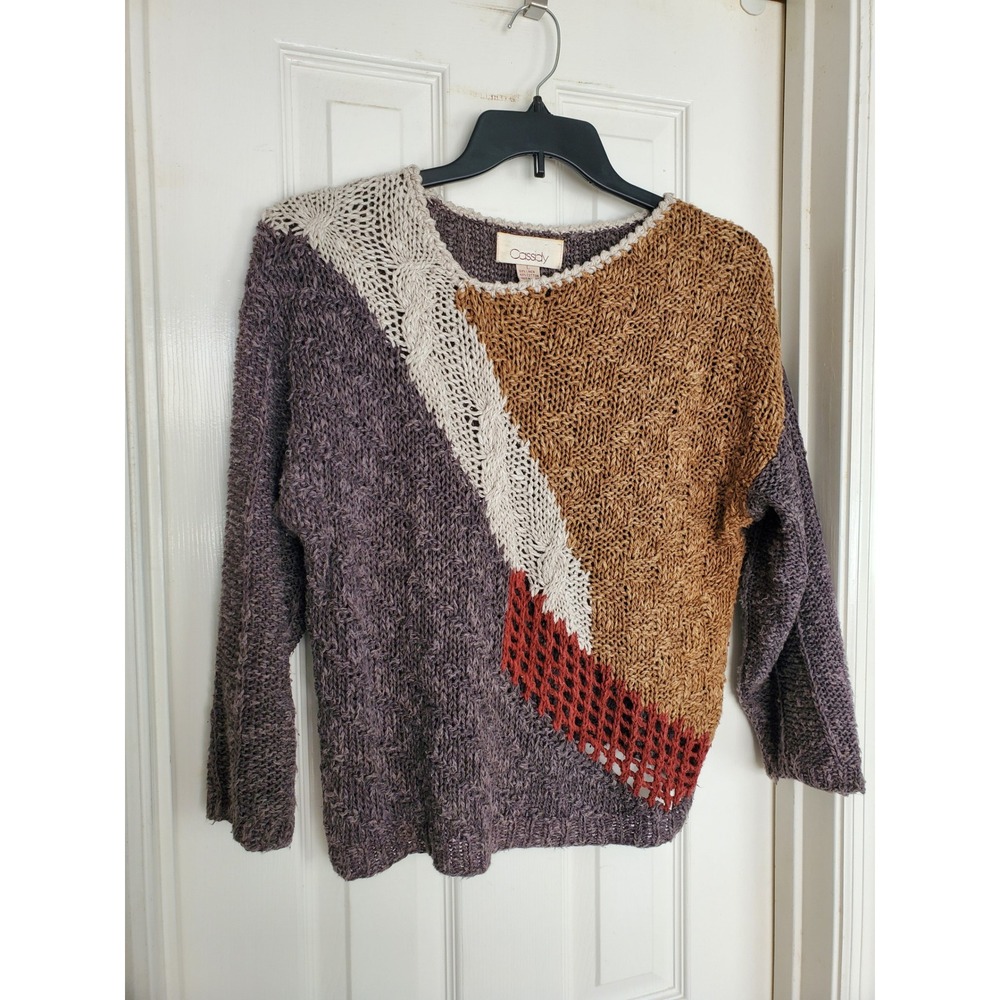 Vtg Cassidy Sweater Multicolor Excellent Colorblock Linen Cotton Knit Large